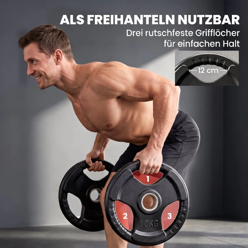 SPORTNOW halterplaat, set van 2 stuks, 10 kg per plaat, drie handgrepen, vloerbeschermende rubberen hoes, metaal