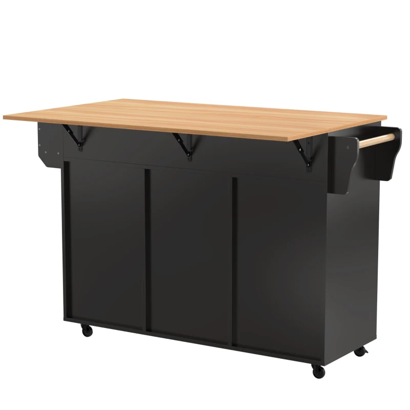 Gran carrito y aparador de cocina, encimera abatible, gran capacidad de almacenamiento, 139x46x91,5 cm, Negro