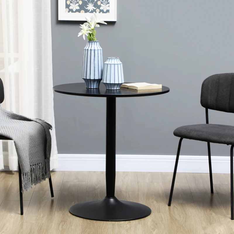 HOMCOM eettafel voor 2 personen, rond tafelblad, stalen onderstel, zwart, 70 x 70 x 75 cm(m-6)