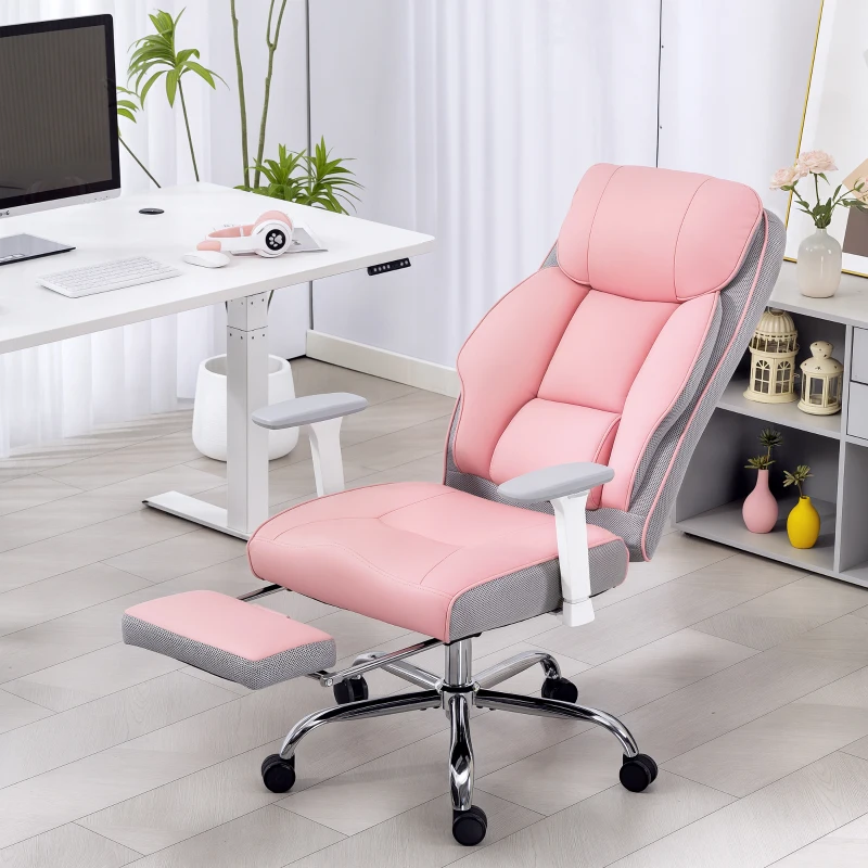 HOMCOM Sedia da Ufficio Ergonomica Rinforzata con Braccioli Regolabili, Poggiapiedi e Poggiatesta, Rosa