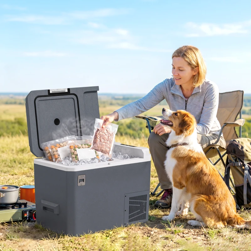 Outsunny Frigorifero da Auto Portatile 25L e Congelatore con Controllo App, 58x33x38.3 cm, Grigio