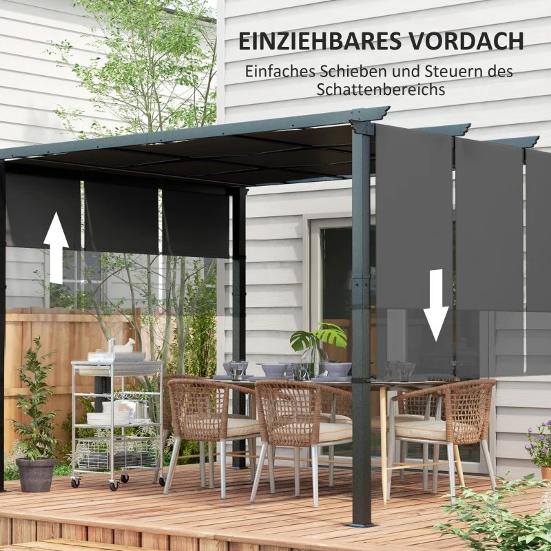 Outsunny Markise Sonnenschutz. Pergola, wetterbeständig,  inkl. Befestigungsmaterial, 3 x 3,5 m, Dunkelgrau