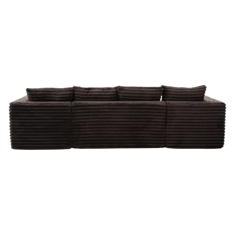Divano a U in velluto a coste con portabicchieri integrato e tasca laterale, imbottitura a molle, 320x155x88 cm, Marrone