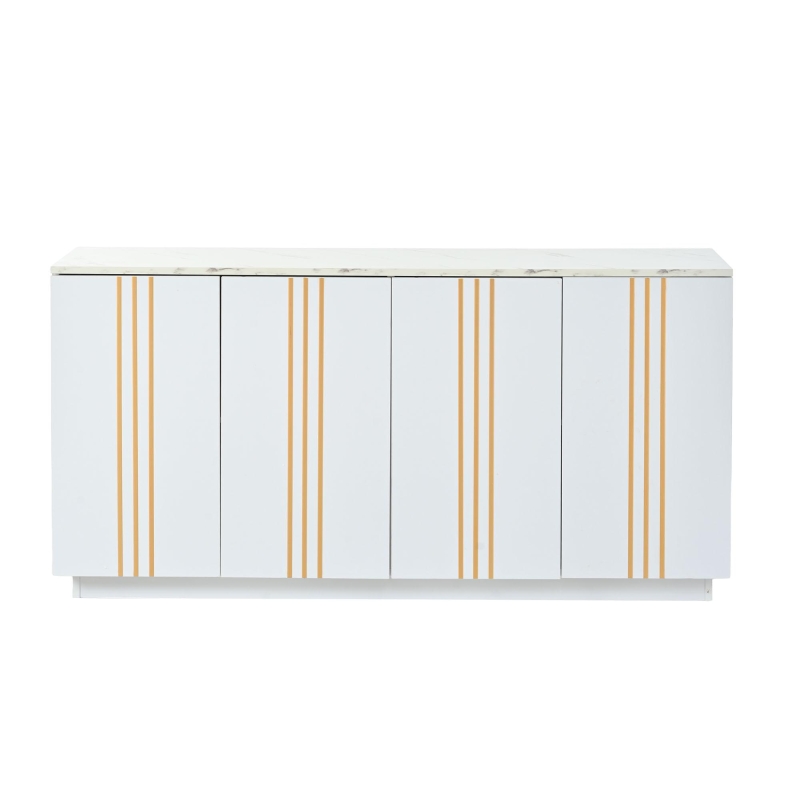 Credenza moderna a 4 ante con dettagli dorati, 35x140x70 cm, BBianco