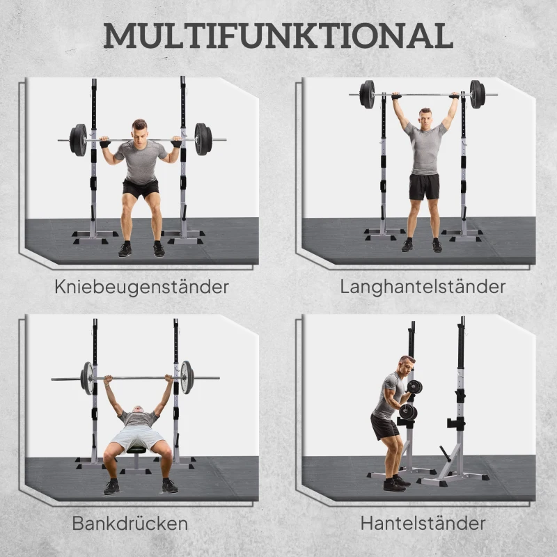 HOMCOM Set van 2 Dumbbellstandaards met 3 Niveaus Hoogteverstelbaar uit Staal tot 200 kg Belastbaar Zilver+Zwart