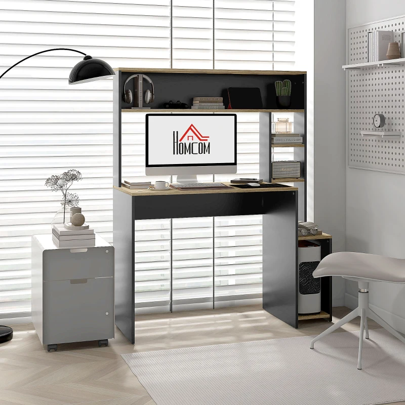 HOMCOM Bureau multi-rangements avec étagères, support pour unité centrale, grand bureau, 114L x 45l x 138H cm
