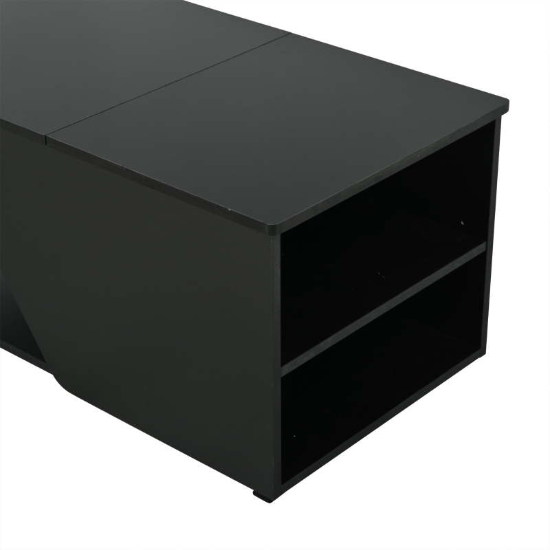 Table basse réglable en hauteur avec rangement caché, compartiments latéraux réglables, 50x100x46 cm, Noir