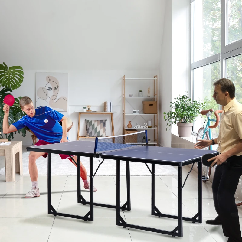 HOMCOM Mesa de Ping-Pong Plegable con Red y Marco de Acero para Interior 182x91x76 cm Azul