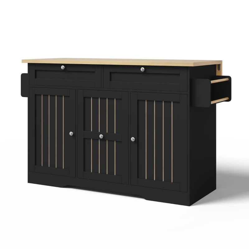 Isola da cucina mobile con piano di lavoro ribaltabile, cassetti verticali a 2 livelli e ruote bloccabili a 360°, 120x70x92 cm, Nero