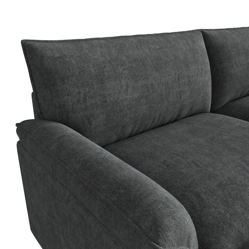 Divano angolare modulare con pouf poggiapiedi flessibile e vano portaoggetti nascosto, 216x77x82 cm, Nero