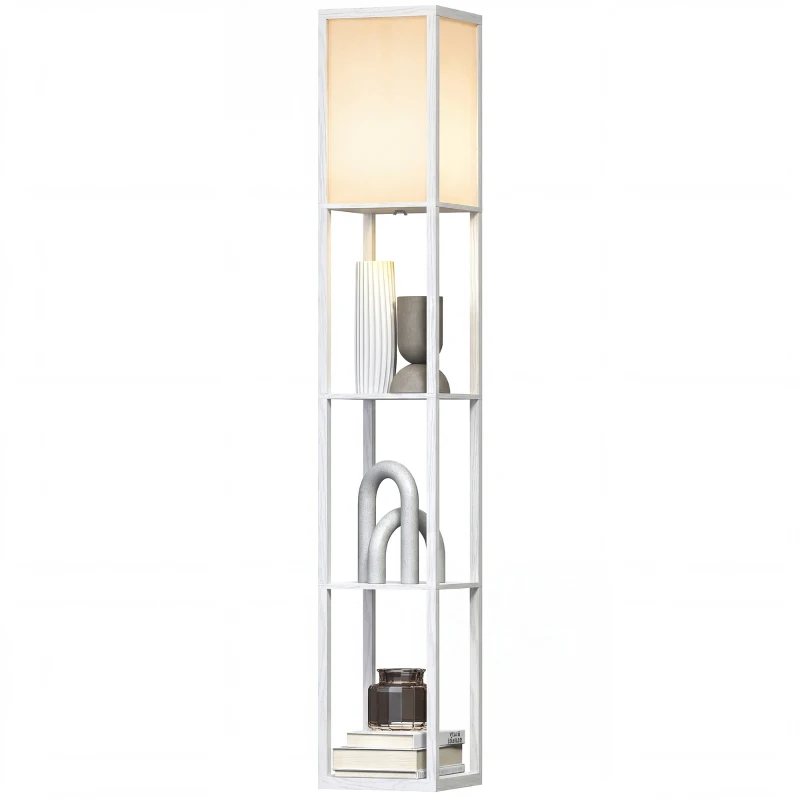 HOMCOM vloerlamp verlichting met 3 planken E27 tot 40 W E1-kwaliteit MDF wit