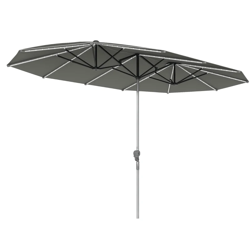 Outsunny Dubbele parasol met zonne-lichtjes, aluminium, polyester, UPF50+ bescherming, UV-bestendig, terrasparasol, donkergrijs(m-11)
