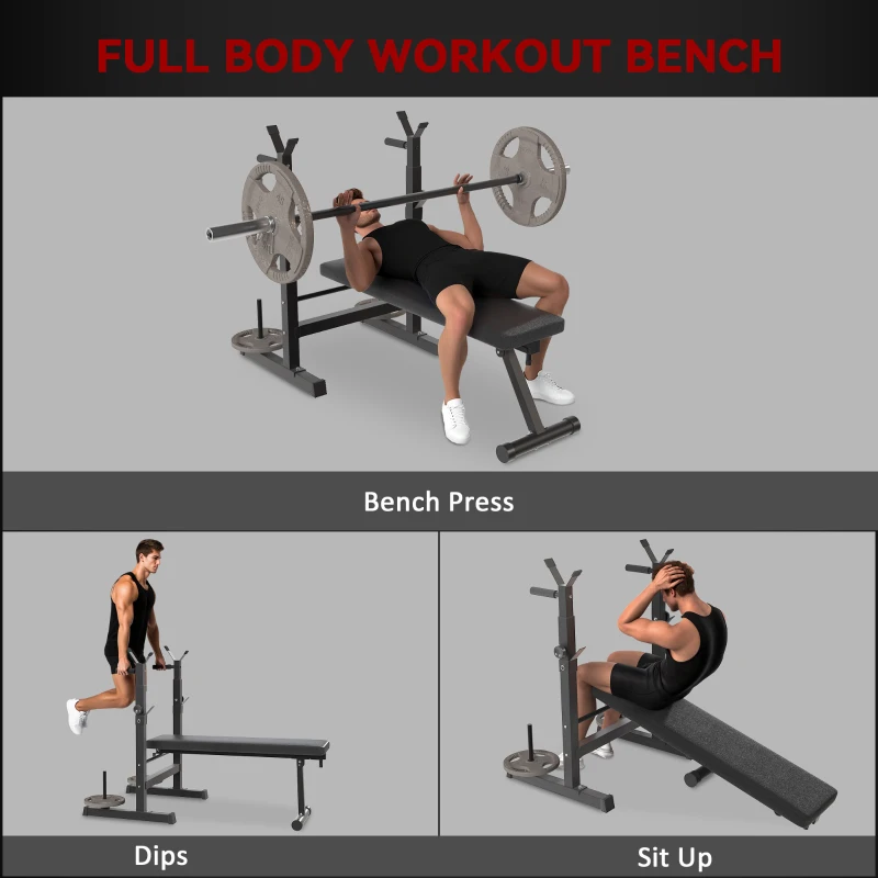 HOMCOM Adjustable Weight Bench, Foldable Bench, with Barbell Rack, Grey