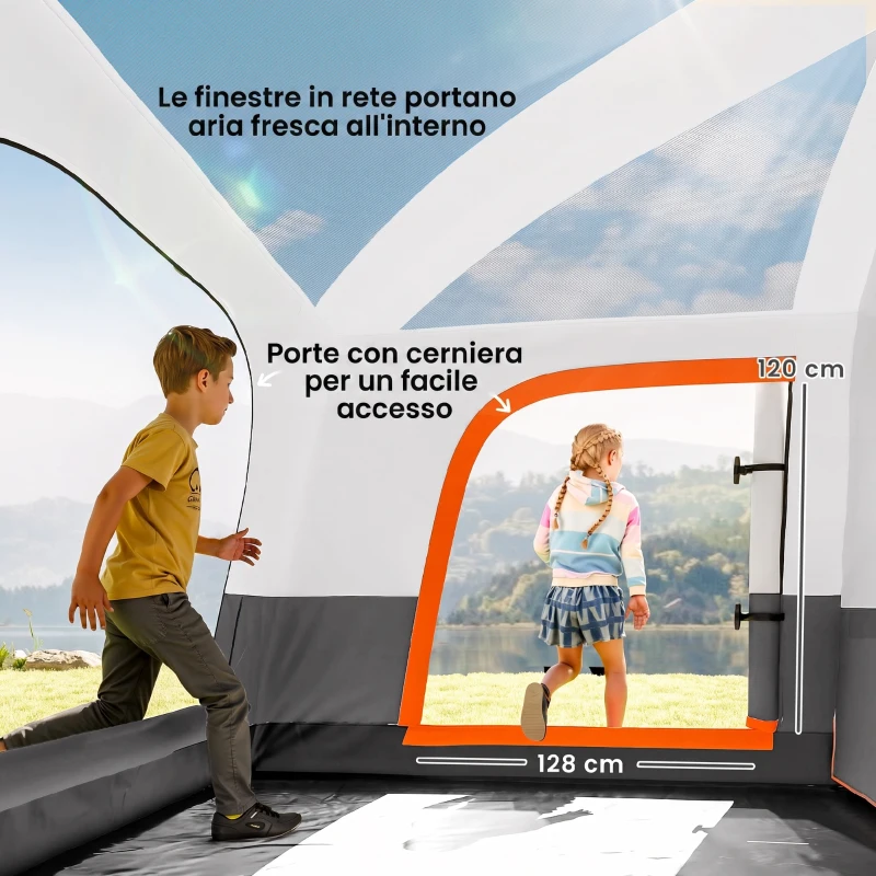Outsunny Tenda da Campeggio per 4 Persone con 2 Stanze e Veranda, Impermeabile e UPF 30+, Borsa di Trasporto, Grigio