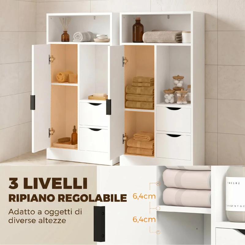 HOMCOM Mobile Bagno Slim con Cassetti e Ripiani Aperti, 50x25x100 cm, Bianco