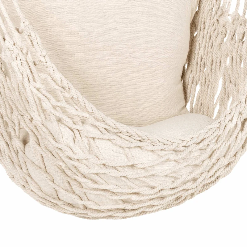 Outsunny Fauteuil suspendu extérieur et intérieur chaise hamac balançoire avec coussins, tissage en coton, charge 120 Kg, blanc