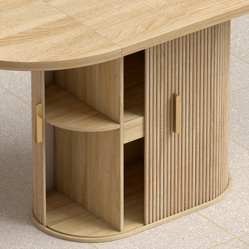 HOMCOM Mesa de Comedor Ovalada para 6 Personas con Tablero Grueso Puertas Correderas Tipo Persiana 6 Compartimentos Roble