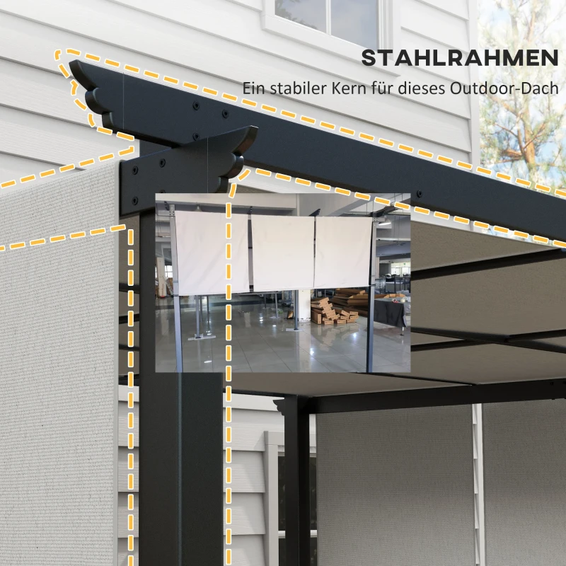 Outsunny Markise Sonnenschutz. Pergola, wetterbeständig,  inkl. Befestigungsmaterial, 3 x 3,5 m, Dunkelgrau
