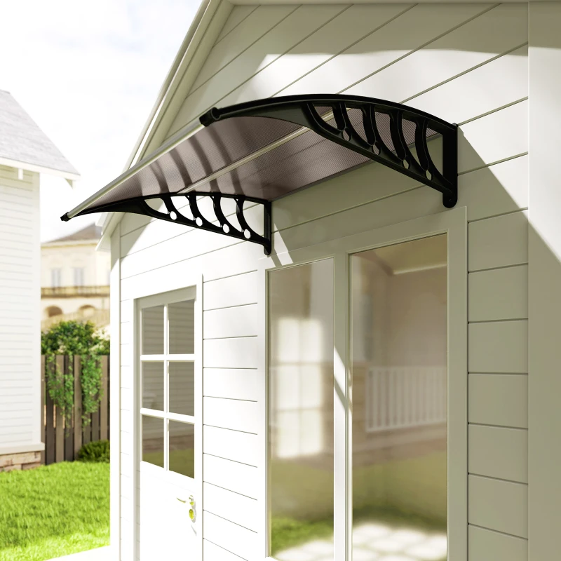 Outsunny Auvent de Porte d'Entrée, Toit Marquise de Porte Extérieur en Polycarbonate et Profil Aluminium, 103x96,5cm, Marron