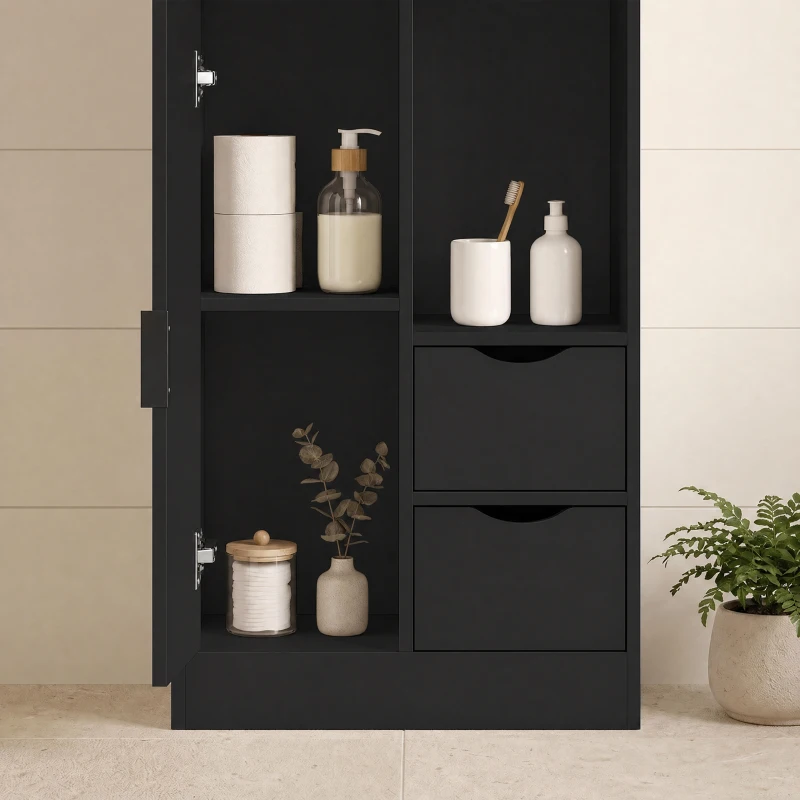 HOMCOM Mueble de Baño Estrecho con Cajones Compartimentos Abiertos Negro