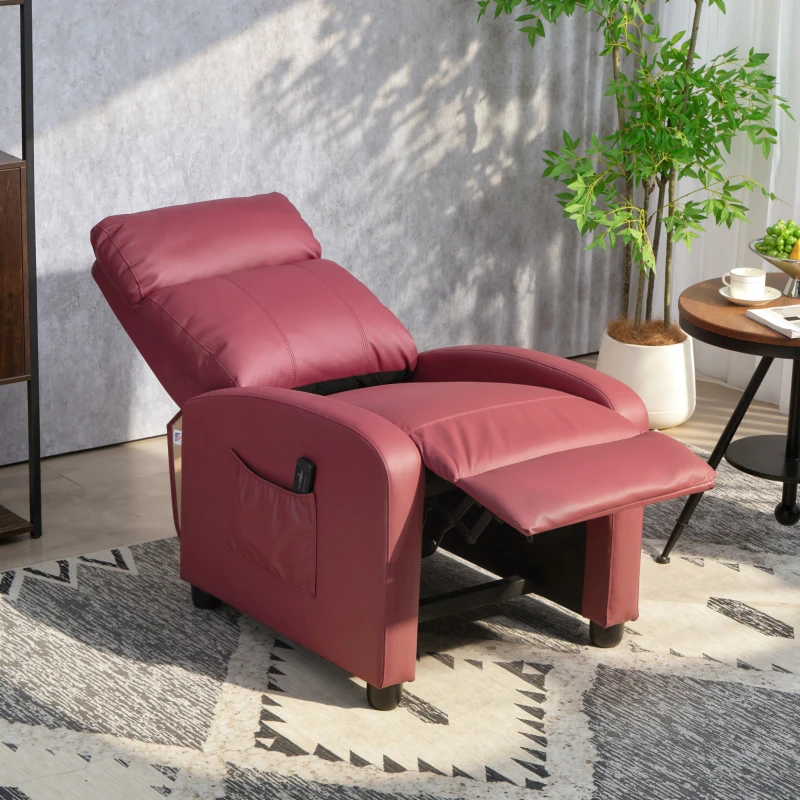HOMCOM Sillón de Masaje Reclinable con Mando a Distancia Bolsillo Lateral y Temporizador Tapizado en PU 68x88x98cm Rojo Burdeos