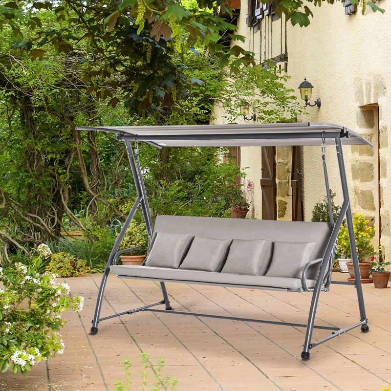 Outsunny Balansoar de Grădină cu 3 Locuri Convertibil în Pat cu Copertină, Oțel și Poliester, 218x120x168 cm, Gri