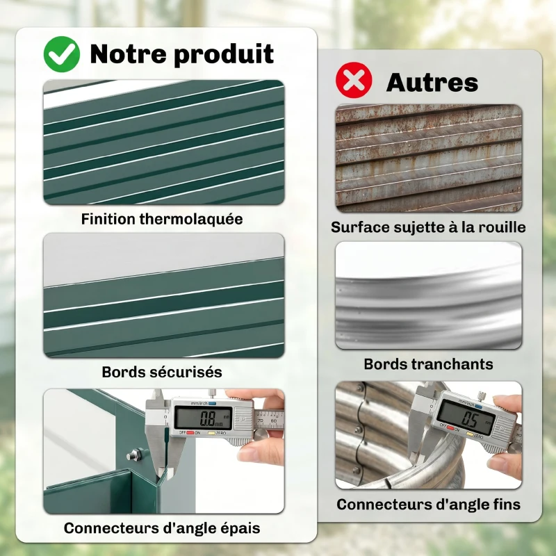 Outsunny Carré Potager en Métal Modulable - Potager Surélevé 241x90,5x30cm en Acier Galvanisé - Jardinière Extérieur Anti-Rouille pour Légumes et Fleurs, Vert Foncé