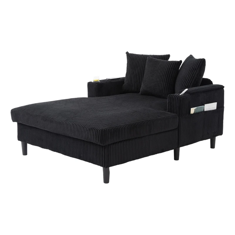 Divano letto con portabicchieri su entrambi i lati e bracciolo pieghevole, 129x170x70 cm, Nero