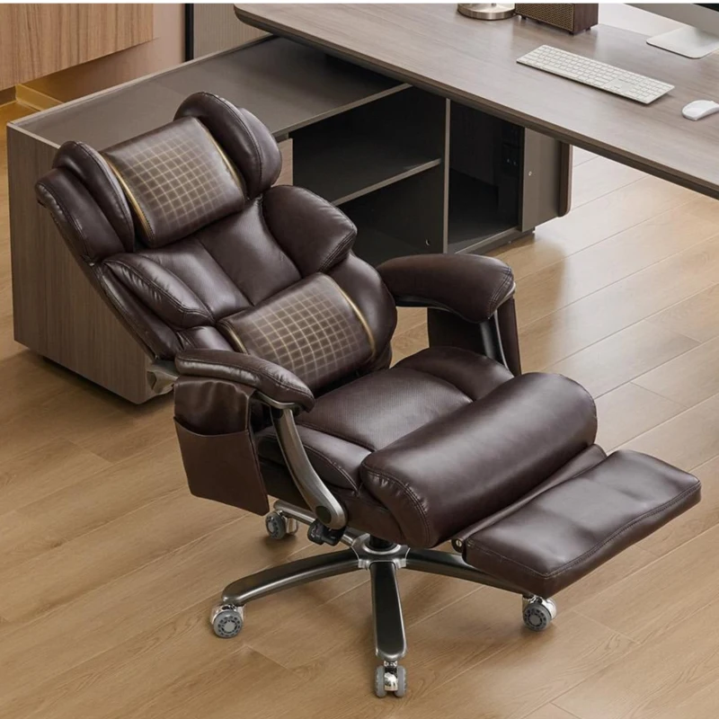 Sedia da ufficio ergonomica, massaggiante e riscaldante con poggiapiedi estraibile e schienale regolabile, 85.5x76.5x121.5 cm, Marrone