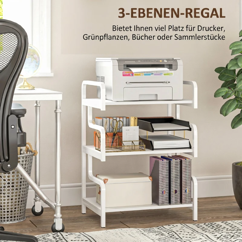 HOMCOM Druckerständer Druckertisch mit 3 Ebenen und Stauraum, 55 x 40 x 77cm