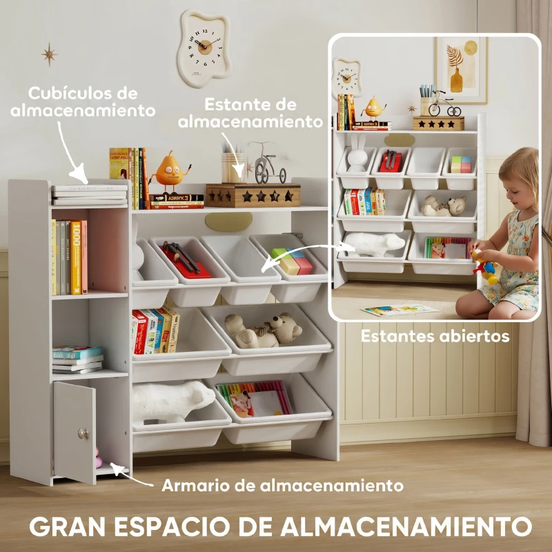 AIYAPLAY Mueble de Almacenamiento Infantil 3 a 8 Años Organizador de Juguetes con 8 Cajas Extraíbles Estanterías de Almacenamiento Armario Blanco