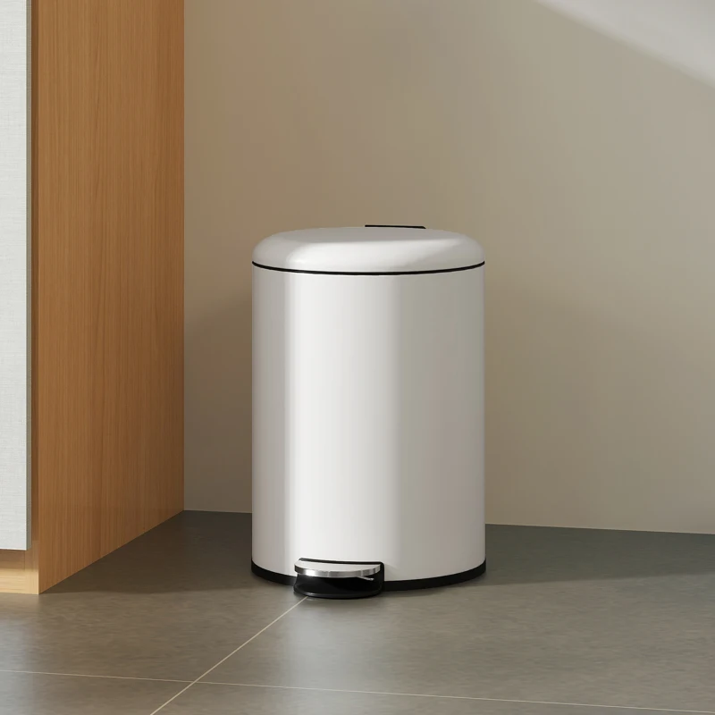 HOMCOM Papelera de Cocina 20L con Pedal Tapa de Cierre Suave y Cubo Extraíble para Dormitorio Oficina Estudio Salón Crema