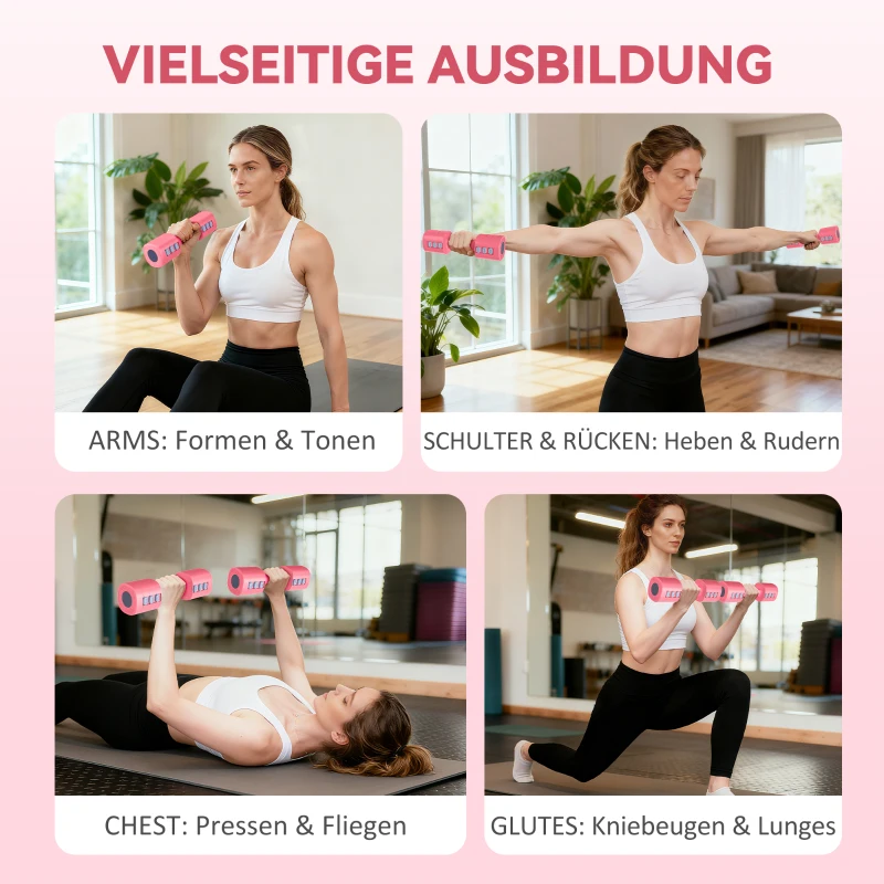 SPORTNOW Hantelset, verstellbares Gewicht, quadratische Form, vielseitig, Metallkern, Rot