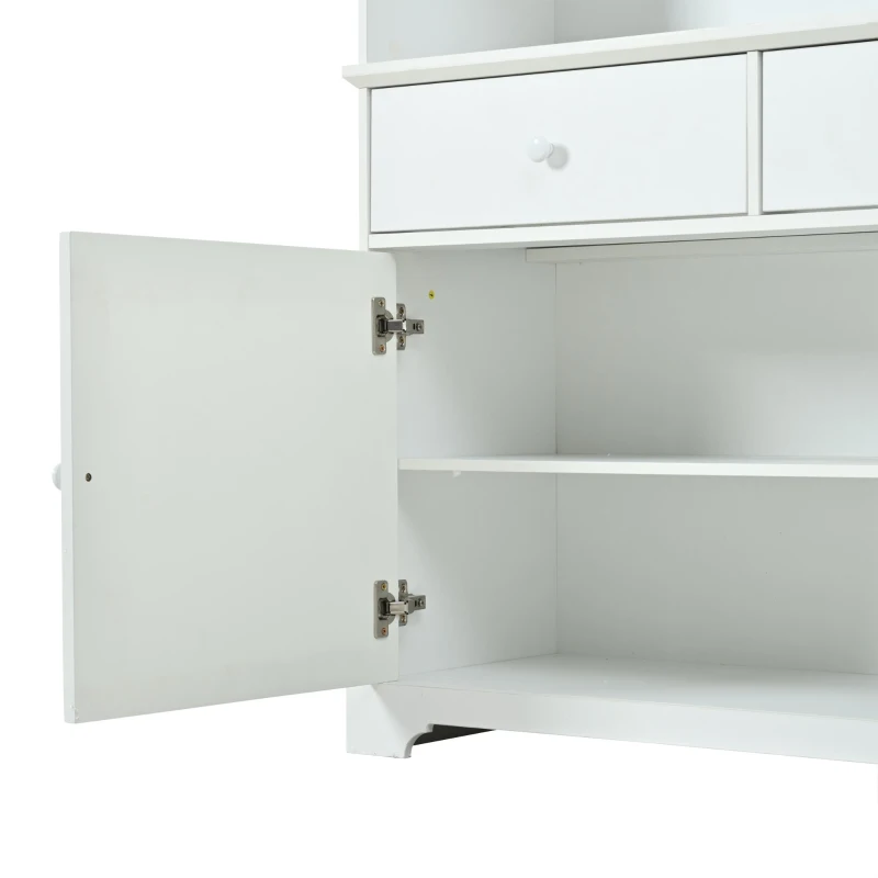 Vitrine de pé com 7 compartimentos, 2 portas, 2 gavetas, iluminação LED integrada, 100x38x170 cm, Branco