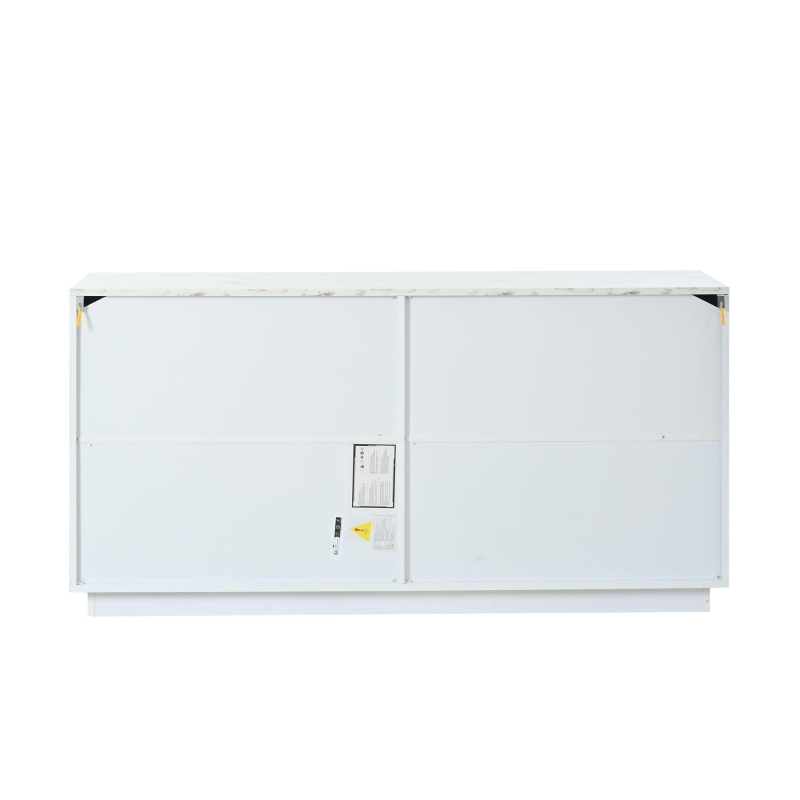 Aparador para sala de estar com 4 portas, elegantes frisos dourados, independente, 35x140x70 cm, Branco