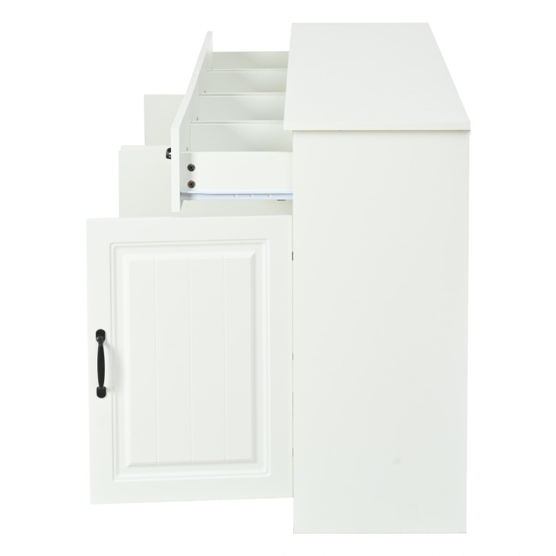 Aparador com 4 gavetas e 4 portas, muito espaço de arrumação e ampla superfície de trabalho, 4 prateleiras, 160x35x80 cm, Branco