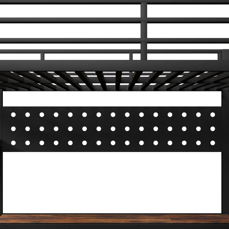 Cama alta 140 x 200 cm, prateleira integrada e 3 gavetas, sem colchão, 251x146x170 cm, Preto