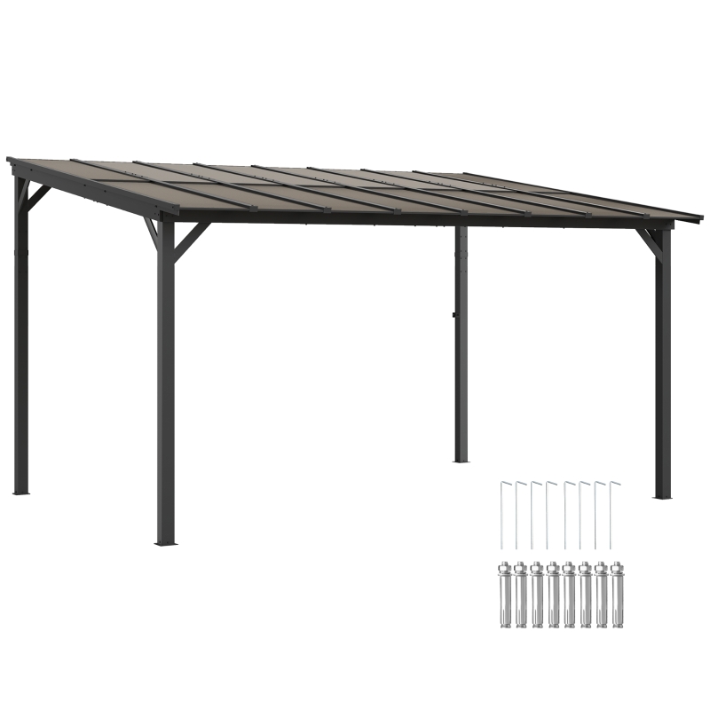 Outsunny Terrasoverkapping ca. 3 x 4,3m vrijstaande terrasoverkapping met hellend polycarbonaat-dak voor wandmontage Donkergrijs