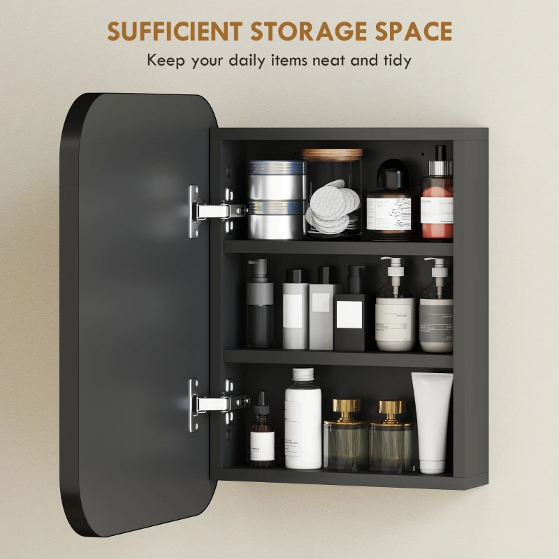 HOMCOM Bathroom Medicine Cabinet with Mirror, Bathroom Wall Cabinet with Adjustable Shelves, Soft Close Hinges, Black