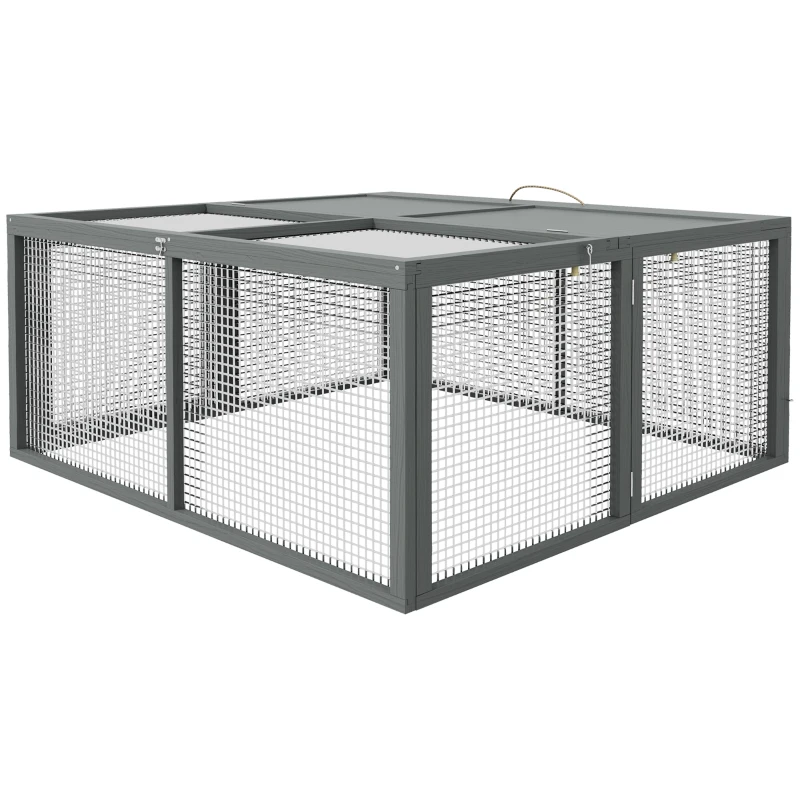 PawHut Kleine Dierenkooi, Konijnenhok, Opklapbaar Dak, Vurenhout, 120x120x57cm, Natuur(m-10)