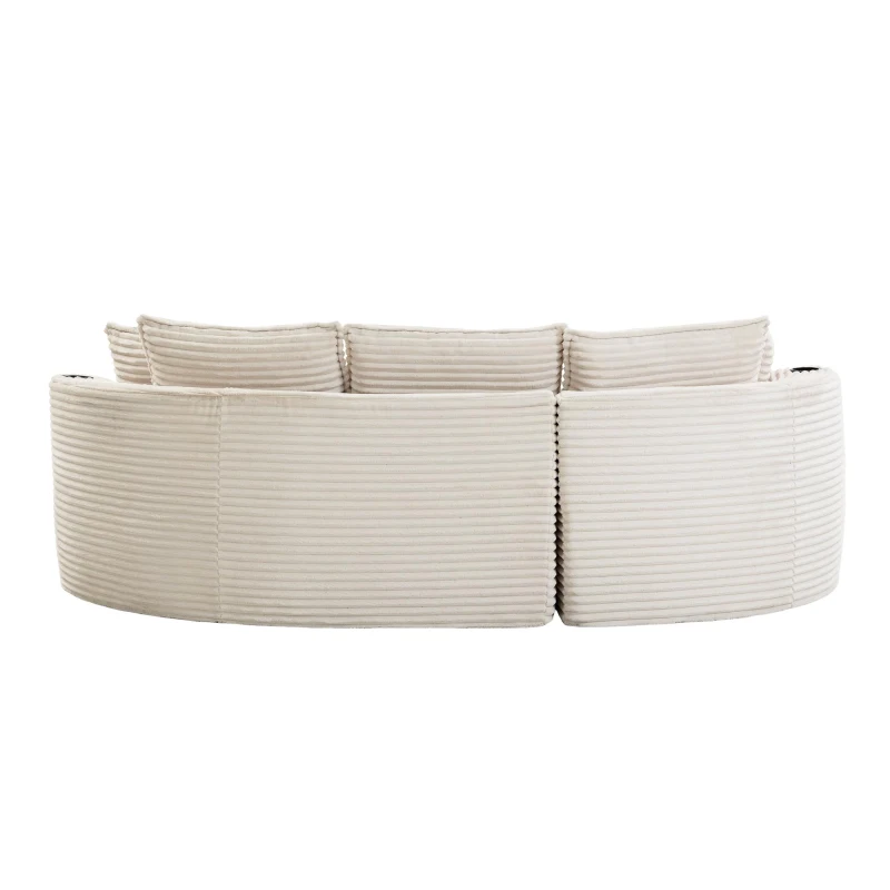 Bogesofa imbottito con portabicchieri su entrambi i lati, cuscini e tasca laterale, 250x152x82 cm, Beige