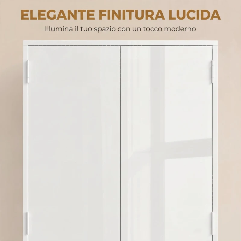HOMCOM Mobile Bagno Alto Slim con Cassetti e Ripiani, 60x30x170 cm, Bianco Lucido