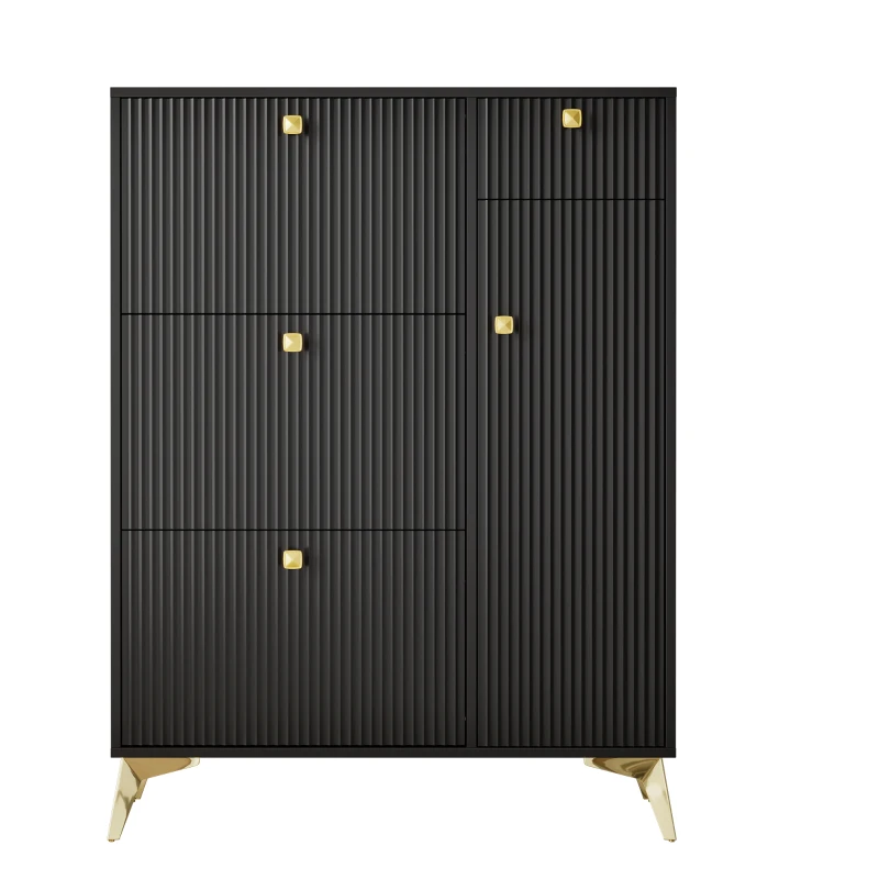 Armadio scarpiera con 3 ante a ribalta salvaspazio dal design moderno, 90x25x121 cm, Nero