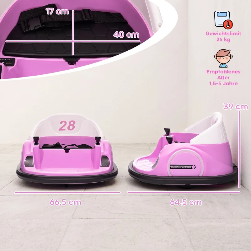 AIYAPLAY Autoscooter, 360° Rotation, 2 km/h Geschwindigkeit, Sicherheitsgurt, LED-Lichter, Musik und Hupe, Rosa