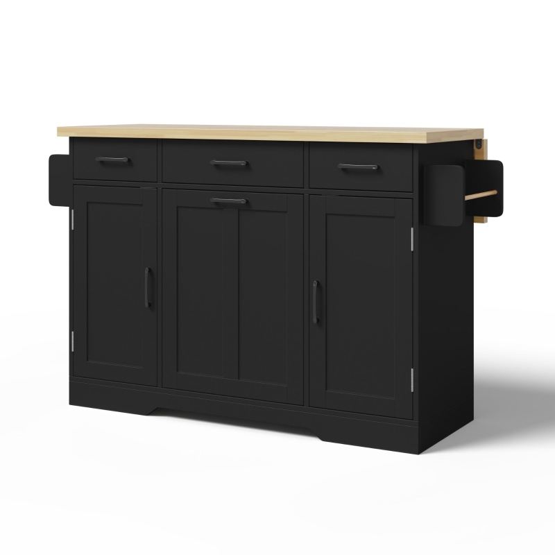 Isola per cucina per 2-4 persone con piano di lavoro ribaltabile e ruote girevoli a 360°, 120x70x87 cm, Nero