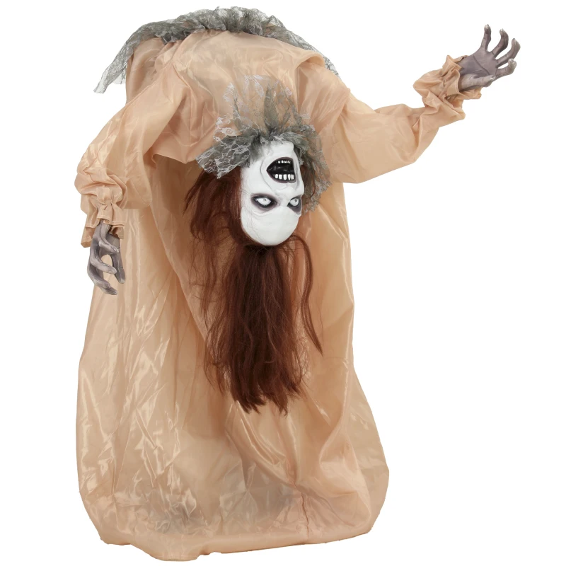 HOMCOM Animated Halloween Ghost, Halloween Animatronics with Creepy Screams, Glowing Eyes, Sound/Touch Activated