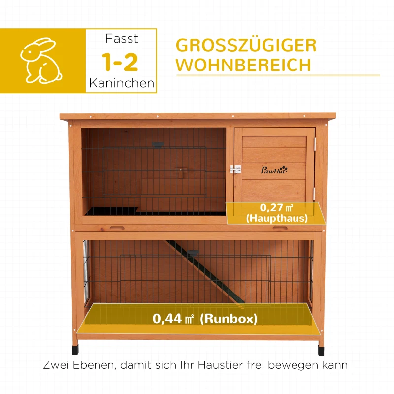 PawHut Kleindierstal Kleindierhuis Knaagdierhuis, weerbestendig, 2 Bakken, 123 x 63 x 112 cm, Oranje