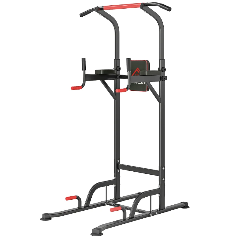 HOMCOM Máquina de Dominadas con Altura Ajustable Carga Máx. 120 kg para Entrenamiento Fitness 123x98x189-239 cm Negro y Rojo