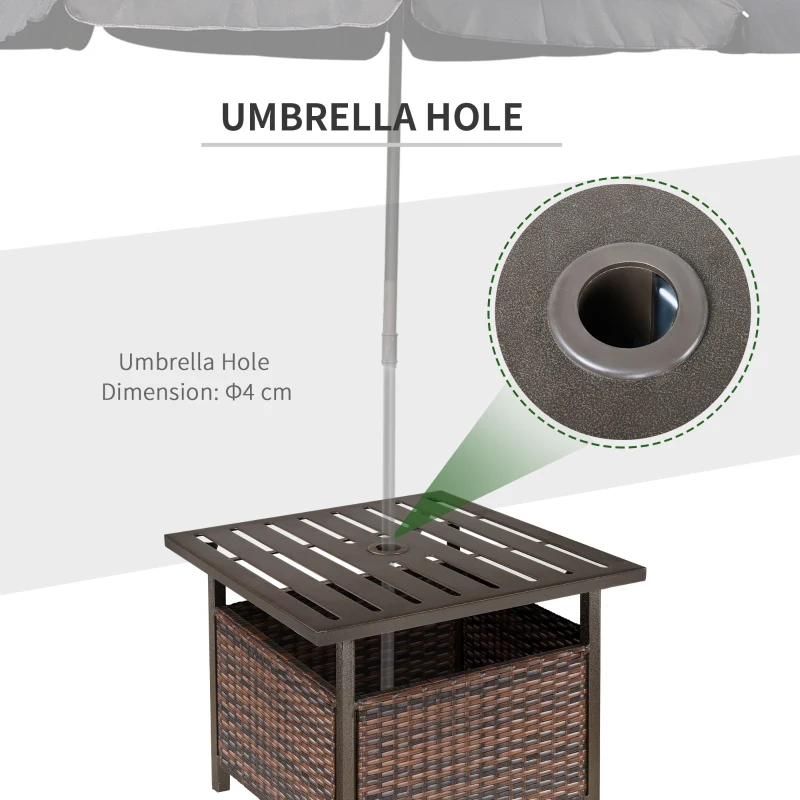 Outsunny Outdoor Rattan Wicker Patio Coffee Table with Umbrella Hole, Suitable for Garden, Backyard - Brown