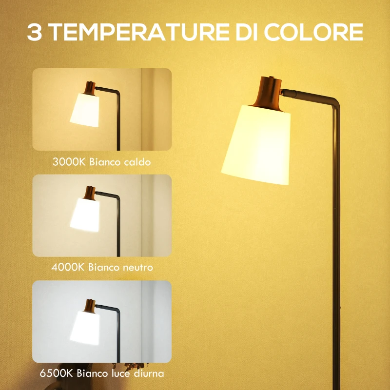 HOMCOM Lampada da Terra LED con Testa Girevole a 350°, Regolazione Temperatura del Colore 3000K/4000K/6500K, Nero